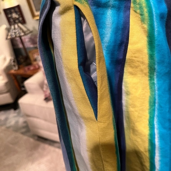 CALVIN KLEIN Linen Blend Skirt Women's Size 16 Pleated Multicolor Stripe Artsy - Picture 3 of 11